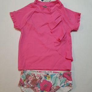 NWT Pink Floral Ruffle two piece swim set